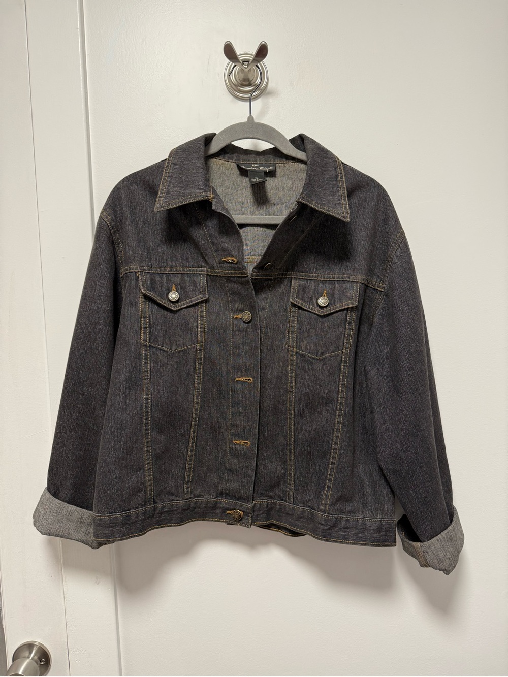 Women's Dark Charcoal Denim Jacket - Casual Button-Front